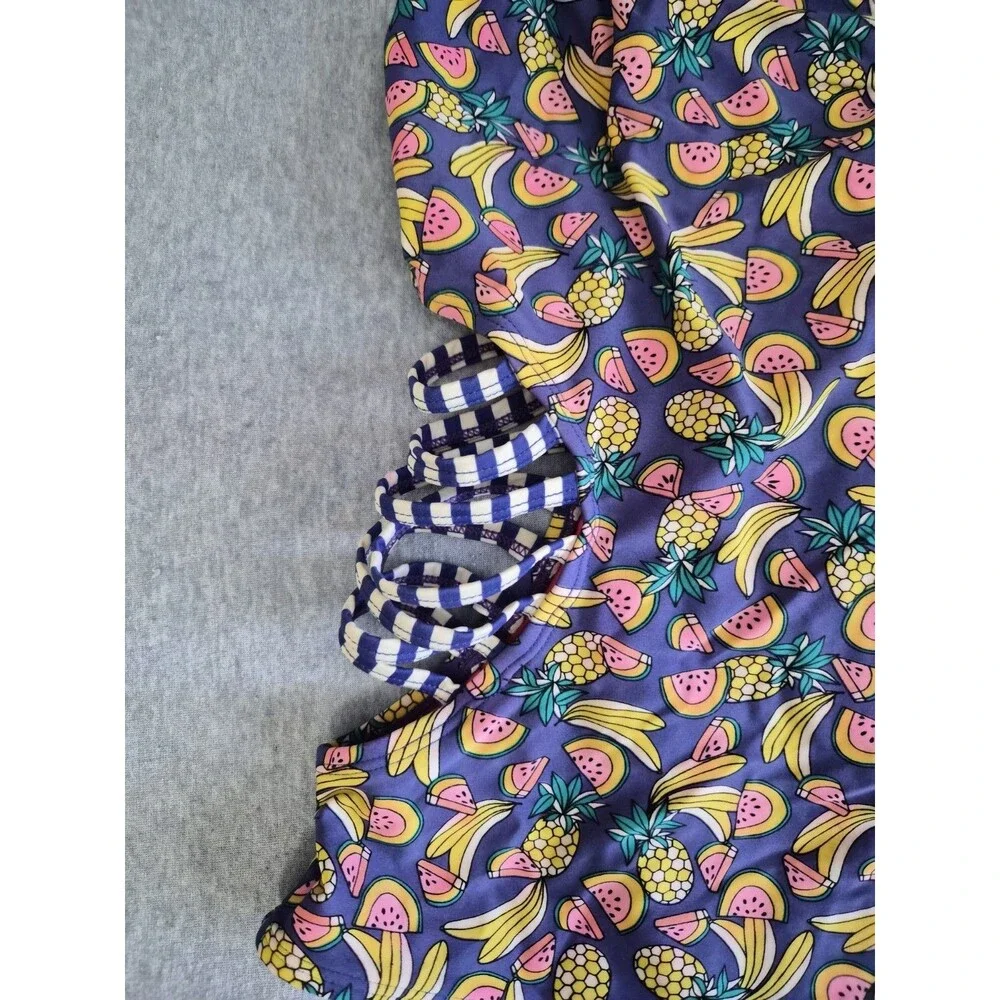 Size XL Bongo Women's One Piece 90s Y2K Fruit Print Swimsuit Waist Cutout Straps